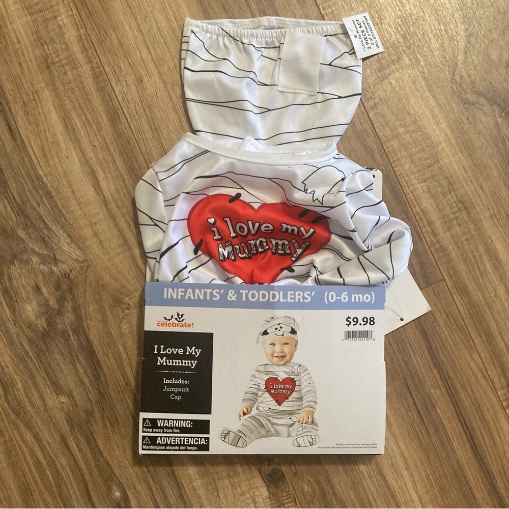 Infant Baby I Love My Mummy Egyptian Costume 0-6mo Jumpsuit Cap Heart Halloween